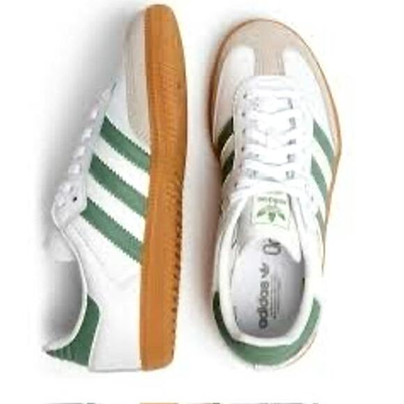 Adidas Shoes - Adidas Samba OG shoes Cloud White Green silver sz 6 W Athletic preppy streetwear